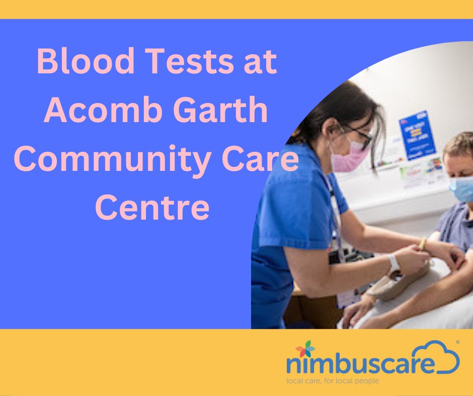 BLOOD TESTS now at Acomb Garth Community Centre. ☎️ You can book an appointment for a blood test by phoning us on 01904 943 690 (select option 6). Please note, you must have been advised to have a blood test by your GP practice.