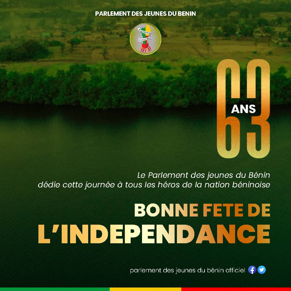 63 ème année  d'accession du Bénin🇧🇯 à la Souveraineté nationale et internationale .
Bonne fête à tout le #peuple #béninois !
Puisse chacun de nous changer de #mentalité pour hisser le #Bénin encore plus haut .
#Wasexo
#63ans
#independance
#Pjb