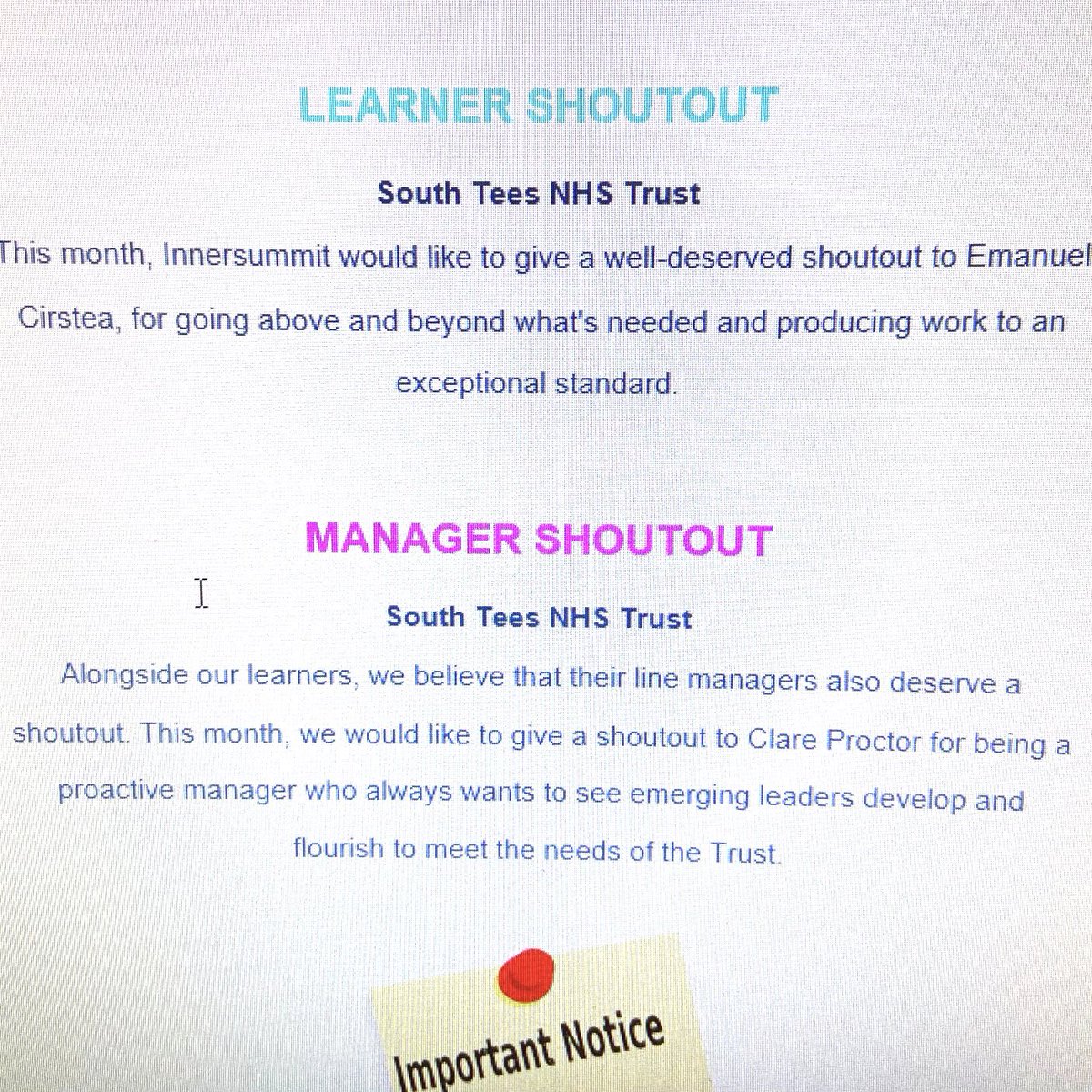 Well done Clare Proctor and Emanuel Cirstea for the special shout outs <a href="/innersummitltd/">innersummit</a> <a href="/STRIVEacademic/">STRIVE Academic Centre</a> <a href="/SouthTees/">South Tees Hospitals</a>