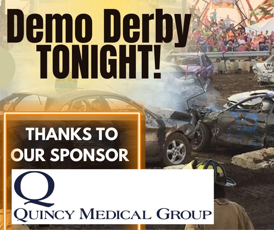 AdamsCountyFair's tweet photo. TONIGHT!!
Don't miss the exciting conclusion of the Adams County Fair!  Our Demolition Derby is a crowd favorite.  Watch as we send off the fair week with a crash! Demo action kicks off at 6:30p.m.!
Find a complete schedule at https://t.co/xfpJdmKK8D
#AdamsCoFairIL https://t.co/zgkyLpd964