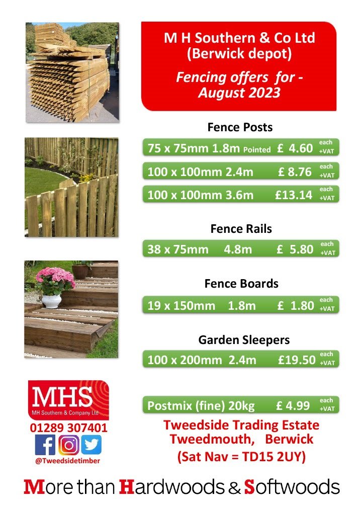 TweedsideTimber's tweet photo. ⭐ AUGUST FENCING OFFERS ⭐
#mhsouthern #berwickupontweed #northnorthumberland #scottishborders #timber https://t.co/yH5PWQ3pwX