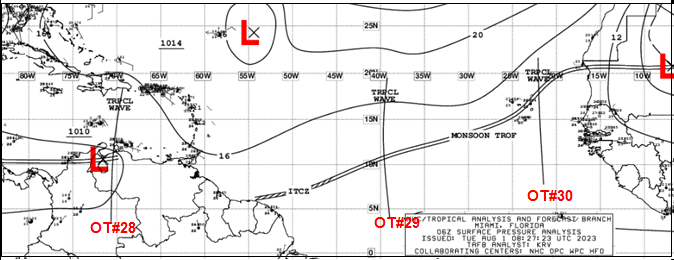 claudio_mj's tweet photo. 🧿ONDAS TROPICALES🧿
Llego #Agosto y se han formados 30 #ondastropicales, registrado por Análisis y Pronósticos Tropicales @NHC_TAFB en su mapas sinópticos todos los días.
#OT28 Al sur de la Rep. Dom, pocas convección significativa
#OT30 Agregada al oeste de la costas África https://t.co/KNxEObCdBu