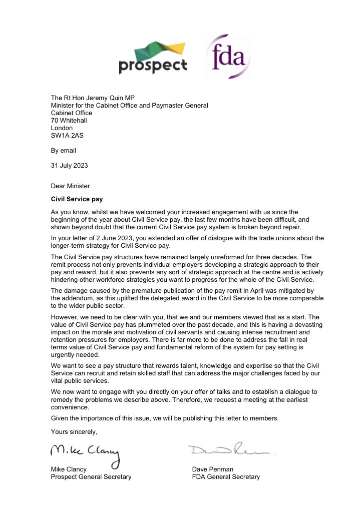 Civil service pay structures have remained unreformed for three decades. We need a pay system that properly rewards talent, knowledge and expertise.

Our joint letter to the Minister for the Cabinet Office with <a href="/ProspectUnion/">Prospect Union</a> ⬇️