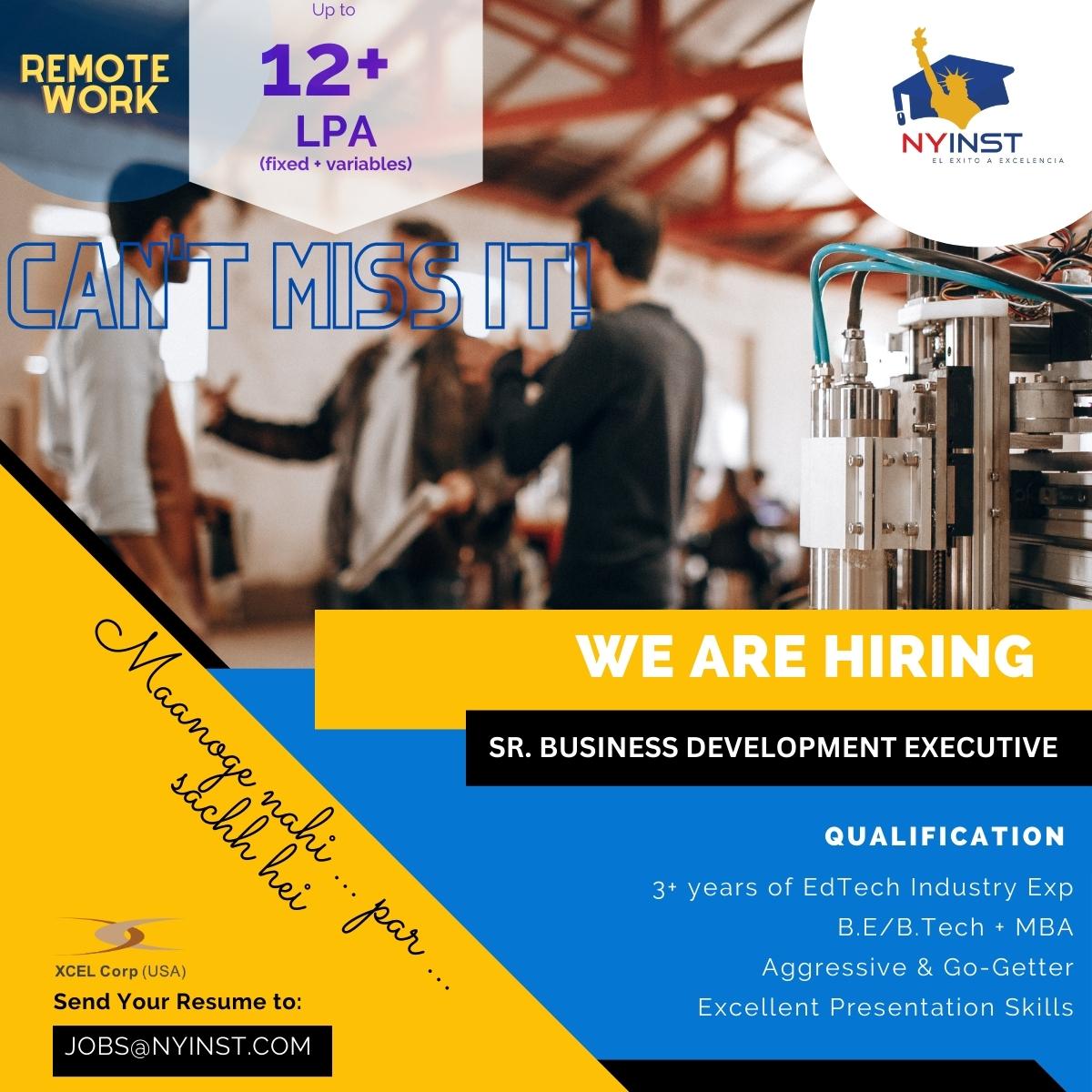 xcelcorp's tweet photo. 📢We’re #hiring 𝙎𝙚𝙣𝙞𝙤𝙧 𝘽𝙪𝙨𝙞𝙣𝙚𝙨𝙨 𝘿𝙚𝙫𝙚𝙡𝙤𝙥𝙢𝙚𝙣𝙩 𝙀𝙭𝙚𝙘𝙪𝙩𝙞𝙫𝙚
𝗖𝗧𝗖: Upto 12+ LPA (fixed + variables)
𝗪𝗼𝗿𝗸 𝗣𝗹𝗮𝗰𝗲: Remote

𝗜𝗳 𝘆𝗼𝘂 𝘁𝗵𝗶𝗻𝗸 𝘆𝗼𝘂'𝗿𝗲 𝗮 𝗳𝗶𝘁:
 📩 Drop your CV's at : jobs@nyinst.com 

#remotejobs #HIRINGNOW #BDE https://t.co/9AL4V53Ktu