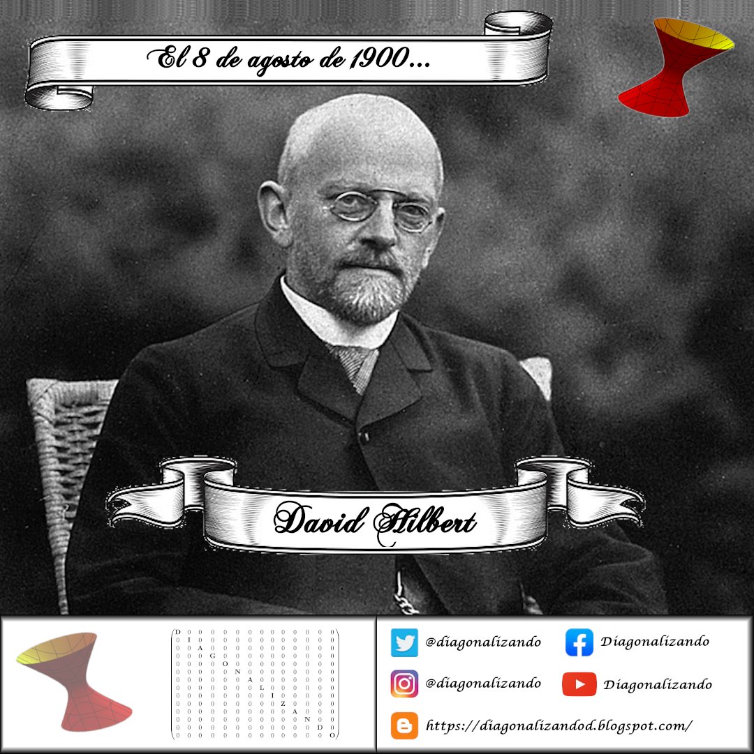 El 8 de agosto de 1900, David Hilbert pronunció una conferencia en el segundo Congreso Internacional de Matemáticos celebrado en París, en la que describió 10 de los 23 problemas de Hilbert. La lista completa se publicó más adelante.