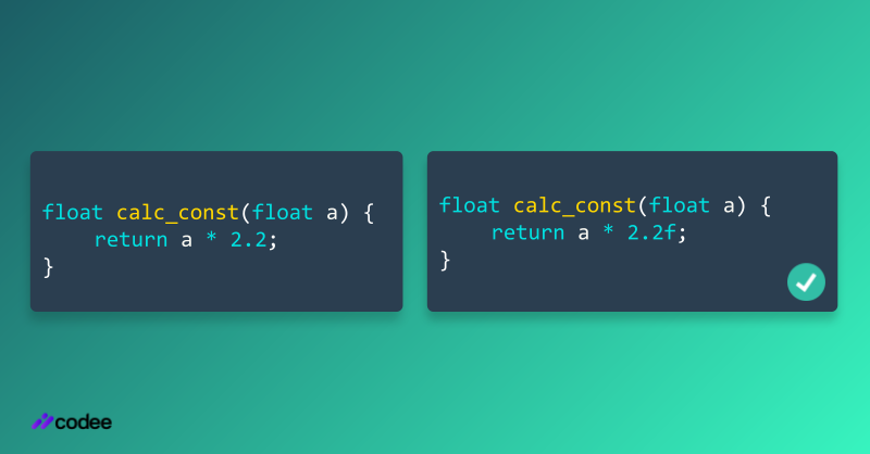 codee_com's tweet image. #CodeePerformanceTip Avoid unnecessary floating-point data conversions involving constants.

Instead of the double constant, explicitly specify a float constant by appending the constant with f.

Learn more: codee.com/catalog/pwr044/