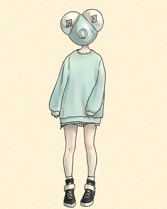 今日8/1は #水の日 とのことなので、水分子頭ちゃん再掲します #objecthead #異形頭 #イラスト