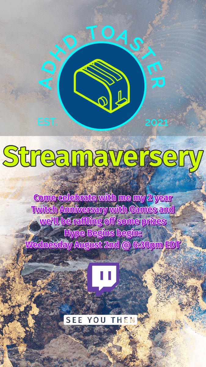 ADHD_Toaster's tweet photo. The Time has come Once again for a Celebration, Of You all. Join me and my friends in celebrating my 2 year Affiliate Anniversary! Come Join us for laughs and Shenanigans Live on the channel.
The Hype Begins Wednesday August 2nd at 6:30pm https://t.co/yXDcDjG0Zu