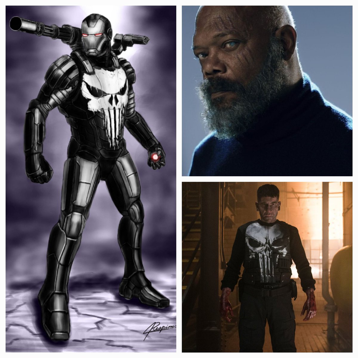 NullPull's tweet photo. Marvel, you blew it. You had the perfect chance to introduce the Punisher into the MCU. Fury's paranoia on who to trust would lead him to the only other man off grid who's more dangerous than himself. 
Fury could've had an earlier Ironman prototype built for the Punisher. https://t.co/fvS5Px0Ibi