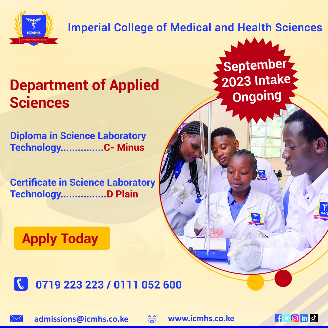 Imperial_ICMHS's tweet photo. Unleash your potential in our cutting-edge Science Laboratory Technology program 🔬🎓

September Intake Ongoing!

Apply now🤝📚

📞0719 223 223 / 0111 052 600
📩admissions@icmhs.co.ke
🌐https://t.co/2T8KQ3eBdO

#sciencelaboratory #septemberintake #AppliedSciences #medicalstudents https://t.co/XlFbNHof2J