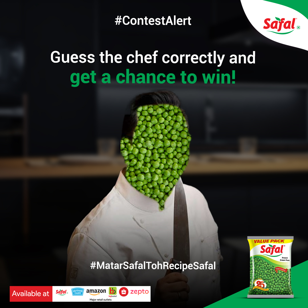 #ContestAlert
We’ll give you a hint, this chef is a master of his field. #MatarSafalTohRecipeSafal
To participate: Follow @safalproducts 
Tag 3 friends

#NewAddition #FrozenVegetable #FrozenPeas #Matar #Peas #FrozenMatar #Contest #MasterChef