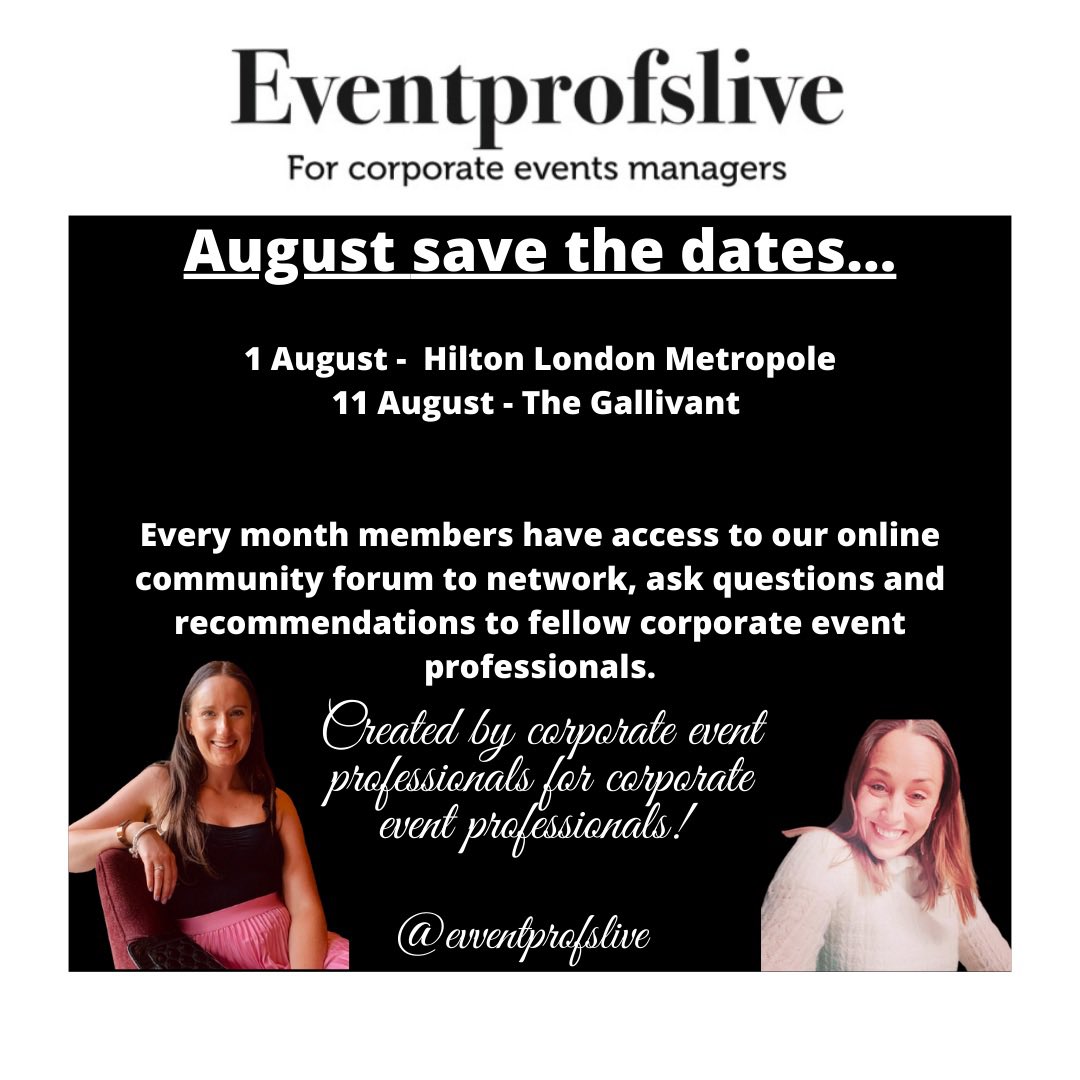 Wow hello August! We have two exclusive events for our members this month. If you are a corporate #eventprofs looking to network with your peers, increase your venue knowledge and have opportunities to raise your profile in the industry do reach out to us!