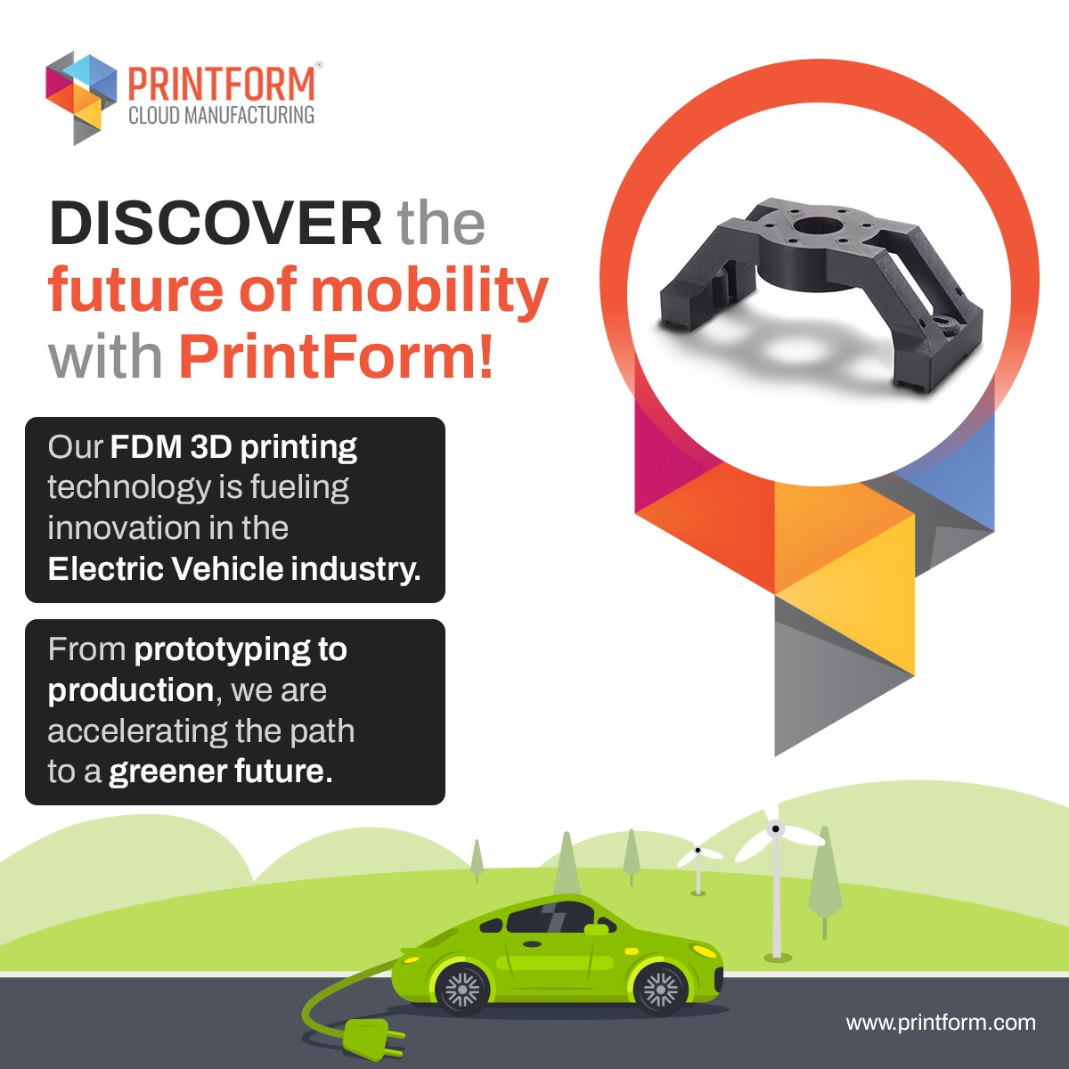 printformtech's tweet image. Embrace the future of mobility with #Printform's game-changing FDM #3Dprinting!

Revolutionizing the #ElectricVehicle industry from #prototyping to #production, we're propelling the journey towards a greener &amp;amp; more #sustainable future.

To know more, visit printform.com/parts/rapid-pr…