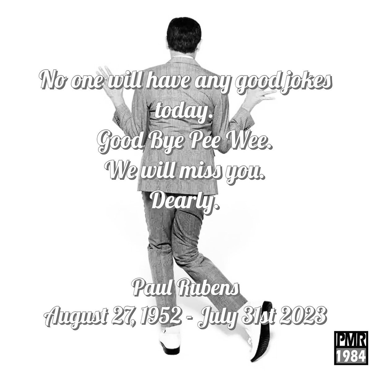 PortlandMovie's tweet photo. RIP to a legend, thank you Paul for all your amazing comedy and making queer kids everywhere feel safe watching you! @peeweeherman you will be missed #RIPPaulReubens  #RIPPeeWee https://t.co/cDk2b87KrA
