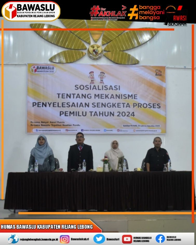 BawasluRL's tweet photo. Bangun Sinergi Dengan Parpol, Bawaslu Kabupaten Rejang Lebong Sosilisasikan Tentang Mekanisme Penyelesaian Sengketa Proses Pemilu

Selengkapnya klik di 👇👇
https://t.co/FZ6kHCzgF1

#AyoAwasiBersama 
#CegahAwasiTindak 
#HumasBawasluKabupatenRejangLebong https://t.co/3yVxQ7uH2A
