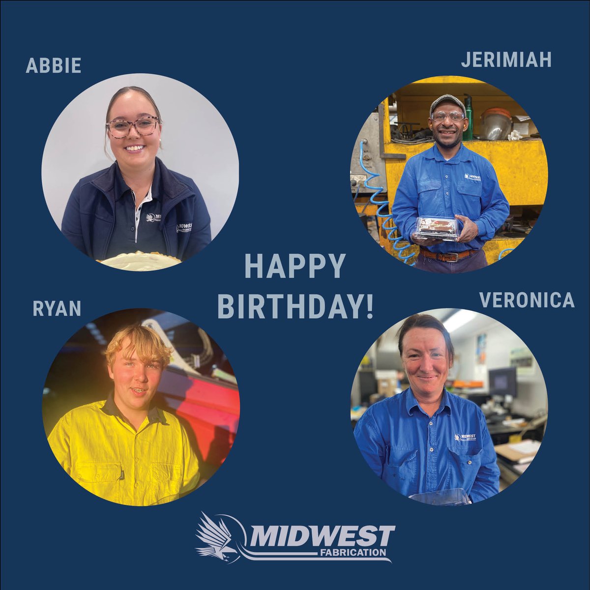 We celebrated Abbie, Jerimiah, Ryan and Veronica's birthdays in July! 🎉

Also, happy birthday to Chris, who was celebrating his day on holiday 🎂

Happy Birthday, team! 

#MidwesFabrication #FarmerLife #MidwestIsBest  #Birthday #TeamCelebrations #MidwestTeam