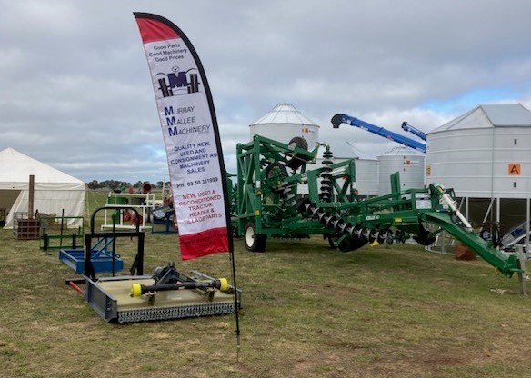 MMMachinery's tweet photo. The flags are flying on Murray Mallee Machinery's site 171 for the 2023 Speed Field Days! With plenty on offer, including a fire pit to warm yourself by, be sure to call in and catch up with Danny, Mark and the reps on site #getuptospeed https://t.co/2YORKtmfjO