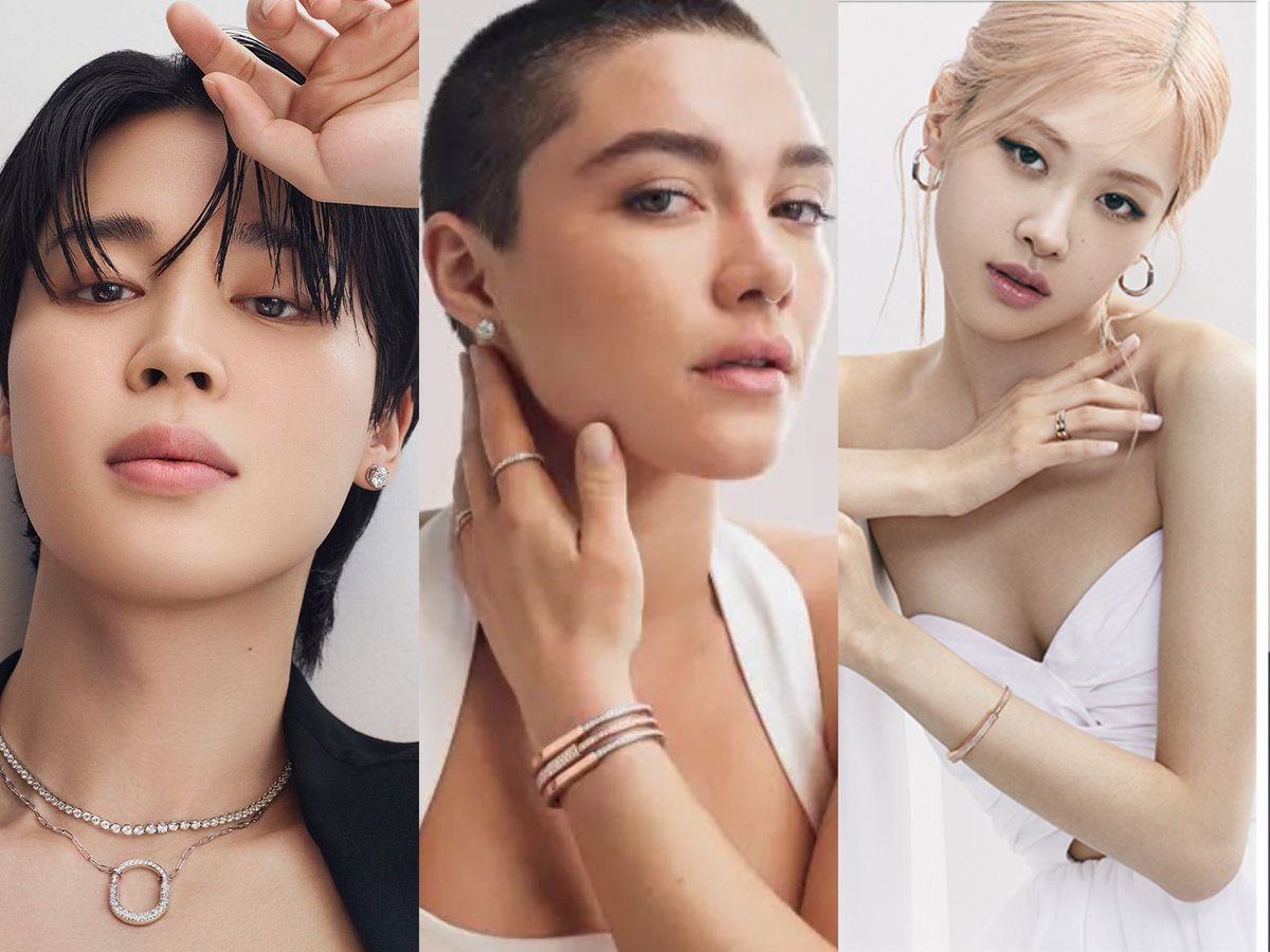 Jimin, Florence Pugh, and Rosé for the #TiffanyLock campaign by <a href="/TiffanyAndCo/">Tiffany & Co.</a>.