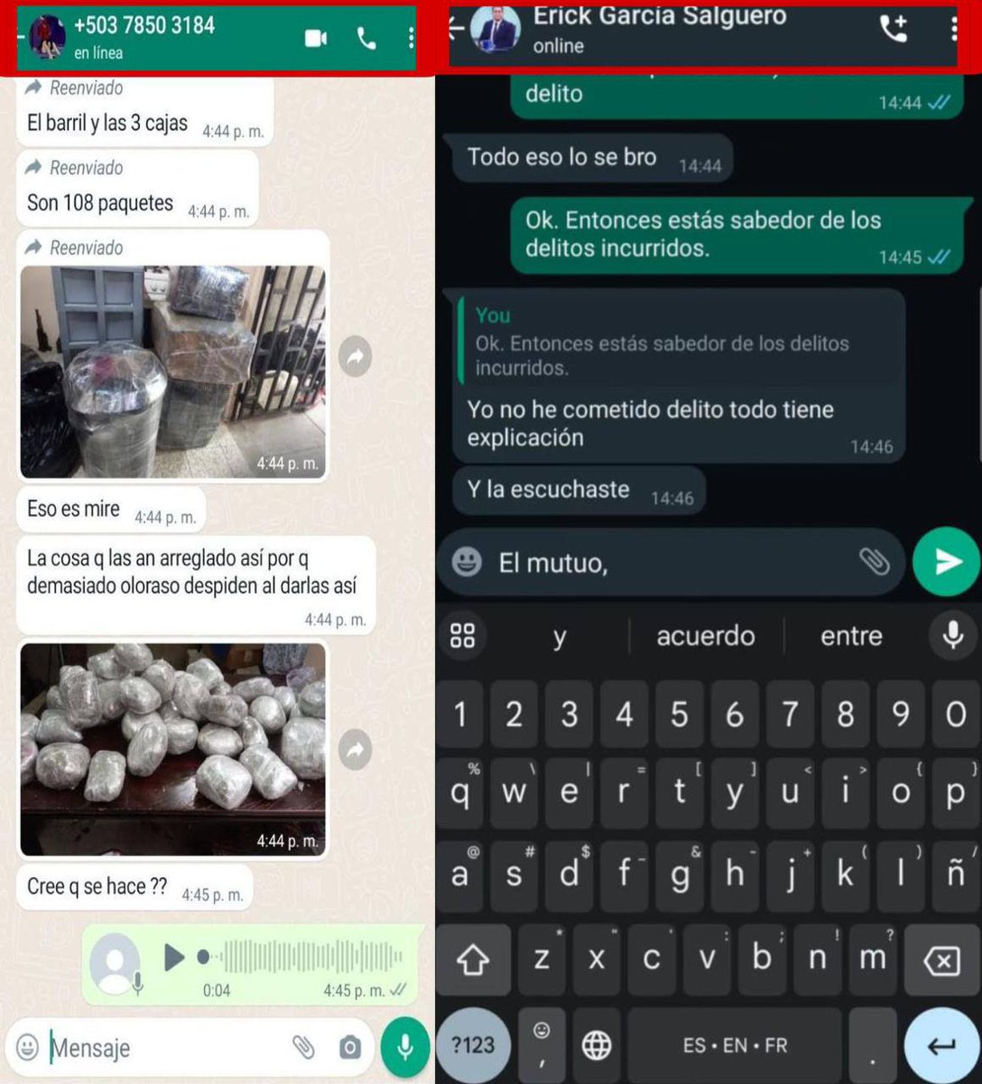 AnonimoSV503's tweet photo. En pocas palabras el diputado @ErickGarcia_NI no tiene nada que ver con las acusaciones de droga.
Alejandro Muyshondt publicó las capturas y sale el numero de un tal Anubis y no del diputado.
Todo se reveló por un mensaje de voz de la diputada suplente, Nidia Turcios, quién le divulgó el “Modus operandi” del narcotraficante “Anu” o “anubis”.