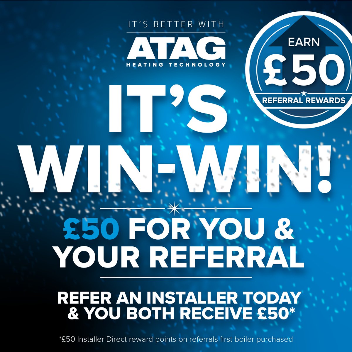 atagheating's tweet photo. Earn yourself £50 by simply referring another installer.

Contact your local Product Sales Manager for more information or pop onto the Installer Direct portal and refer an installer TODAY!🧢

#ATAGHeating #ATAGBoilers #GasEngineers #GasSafeEngineer #Boilers #GasSafeRegister https://t.co/xse3DxuFBR