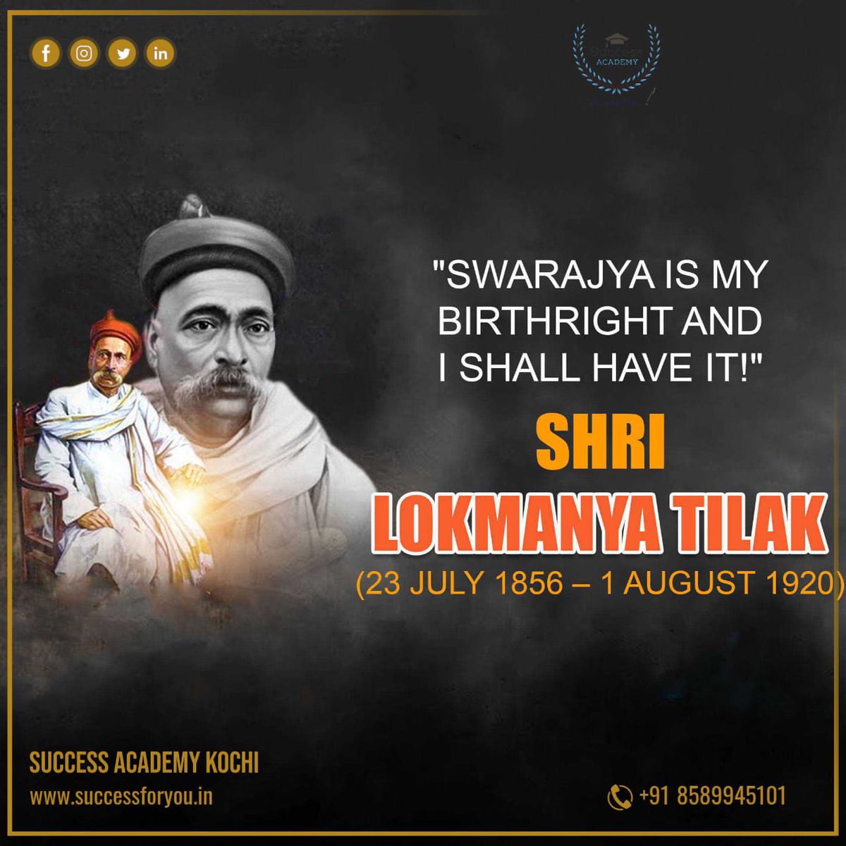 #BalGangadharTilak #TilakPunyatithi #LokmanyaTilak #TilakJayanti #TilakMaharaj #RememberingTilak #TilakLegacy #FreedomFighter #IndianNationalist
#IndianFreedomStruggle #SuccessAcademyKochi #SSCCoaching #BANKCoaching