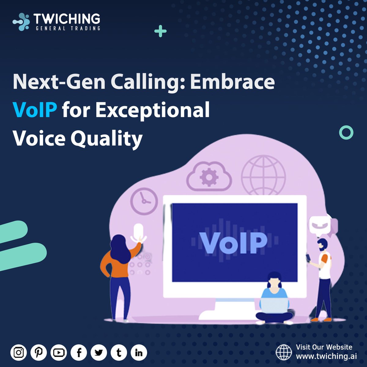 Say goodbye to call drops and static-filled conversations. Embrace the next-gen voice quality with VoIP and enjoy uninterrupted, crystal-clear calls that leave a lasting impression.

For more information : twiching.ai/voip/

#NextGenCalling #CrystalClearCalls #GlobalReach