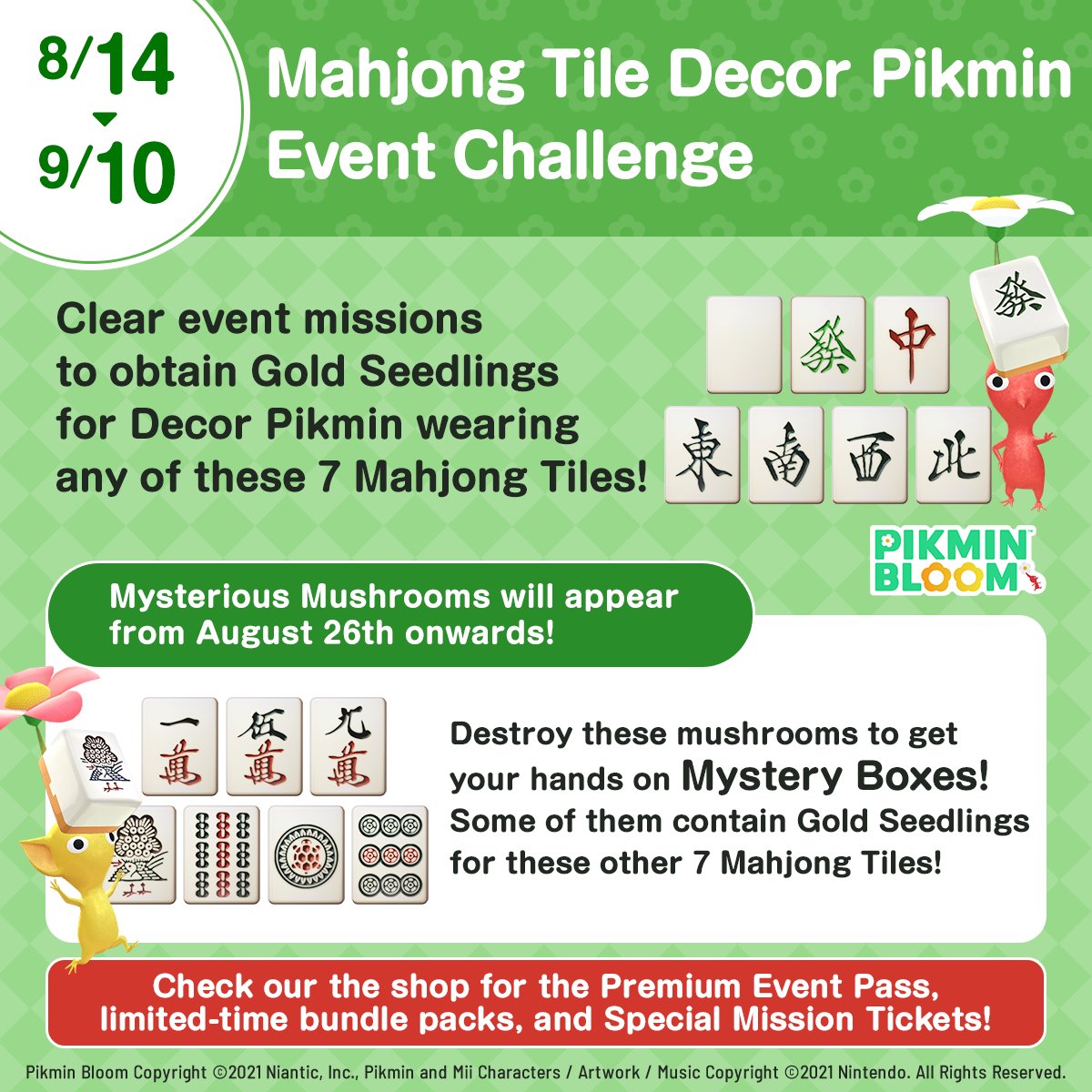 Novo desafio de evento traz os Pikmin decorados de peça de mahjong!