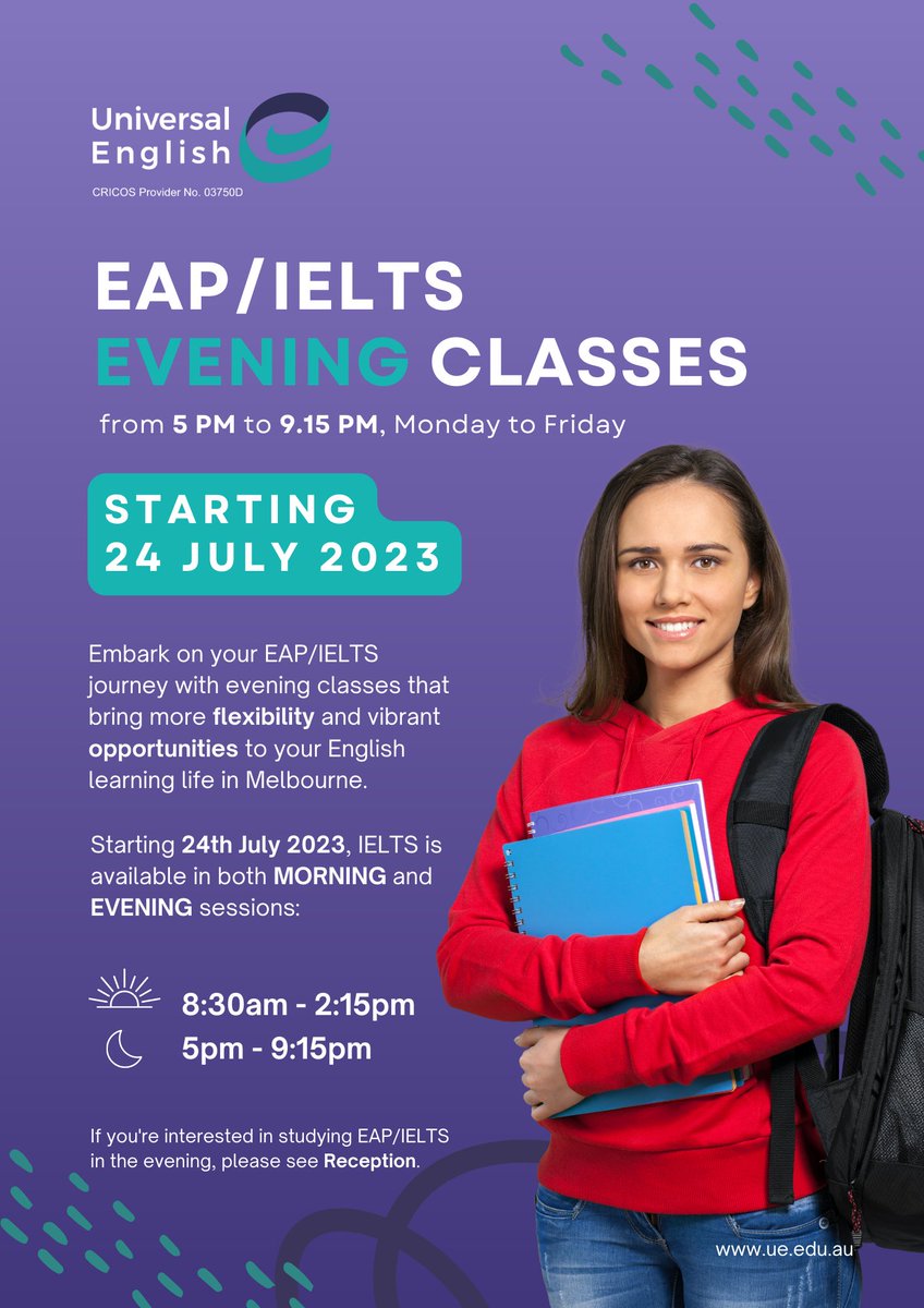 study_ulg's tweet photo. EAP/IELTS is now available in both morning and EVENING sessions, offering you more flexibility!
Don't miss this opportunity to achieve your language goals at a time that suits you best! 📚 Head over to Reception for more information.
#EAP #IELTS #UniversalEnglish https://t.co/T2i98YyYvr