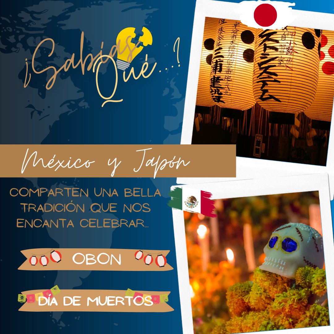 ikitravel_mx's tweet photo. 🧵#SabíasQue... ¡El Obon en Japón y el Día de Muertos en México comparten similitudes!🌸🕯️
🕯️El Obon se celebra entre el 13 y el 16 de agosto, Día de Muertos el 2 de noviembre.
#Obon #DíaDeMuertos #Cultura #tradiciones #Antepasados #México #Japón #ikitips #festividades https://t.co/PXvLqRxRxO