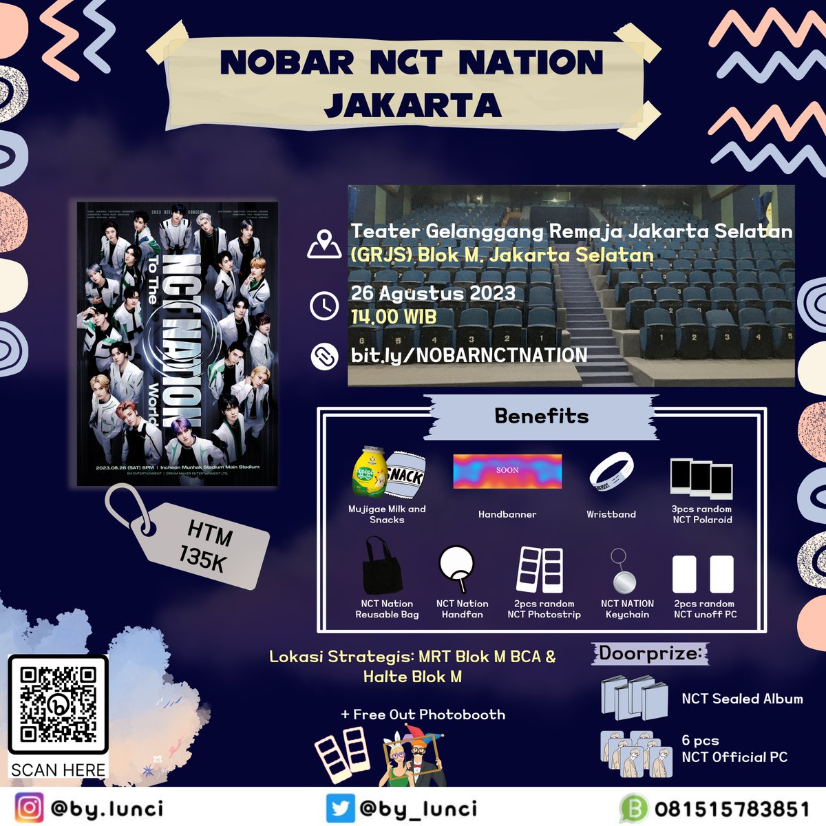 🌱NOBAR NCT NATION JAKARTA🌱

📍: Teater GRJS, Blok M, Jakarta Selatan
📆: 26 Agustus 2023
🕰️: 14.00 WIB
💰: 135k (DP 100k)

DAFTAR ➡️bit.ly/NOBARNCTNATION
⚠️LIMITED SEATS⚠️