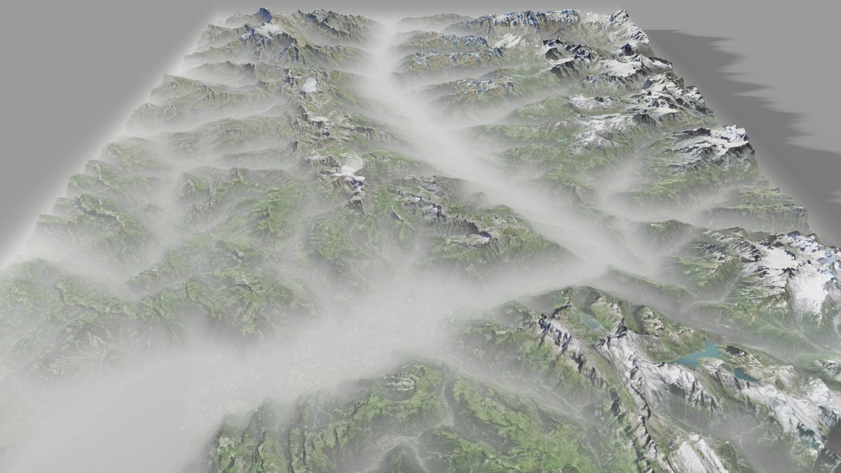 A new version of Aerialod is almost public 🥳- now with colour overlays and more fog options - example here is a Swisstopo terrain with colour satellite overlay (this one's a bit rough and quick but you get the idea) #aerialod from <a href="/ephtracy/">ephtracy</a>