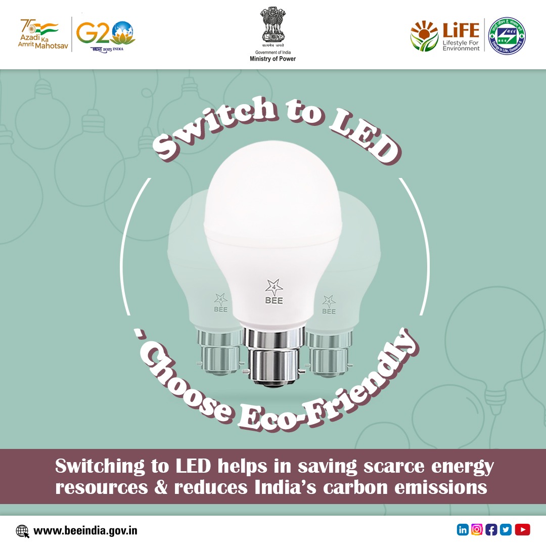 beeindiadigital's tweet photo. With lower energy consumption, LEDs leads to lower carbon emissions, helping us build a greener future together. Switch to #LED bulbs!
#LED #EnergyEfficiency #savepower #switchtoLED #powersector https://t.co/kkpUcPV0cn