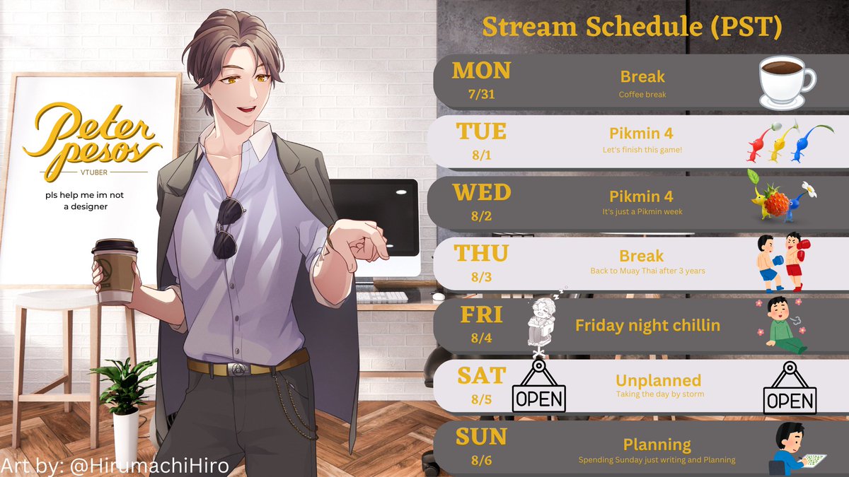 Peter_Pesos's tweet photo. Promised myself I'd finish Pikmin 4 maybe on stream this month, but let's see? I have a pretty busy August, and I also have so many new vtubers to watch!

#PeterParty #ENVtubers https://t.co/YHF6USYadZ