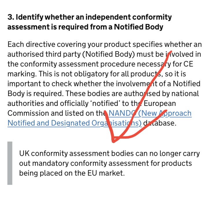 edwinhayward's tweet photo. But of course there's more to the story. Things are still worse than pre-Brexit.

It's now harder for UK firms to obtain CE marks because UK certifying bodies are no longer recognised.

Instead, firms have to locate and deal with an EU-based body.
https://t.co/t4Nj62k41K https://t.co/34YZf9EVXr