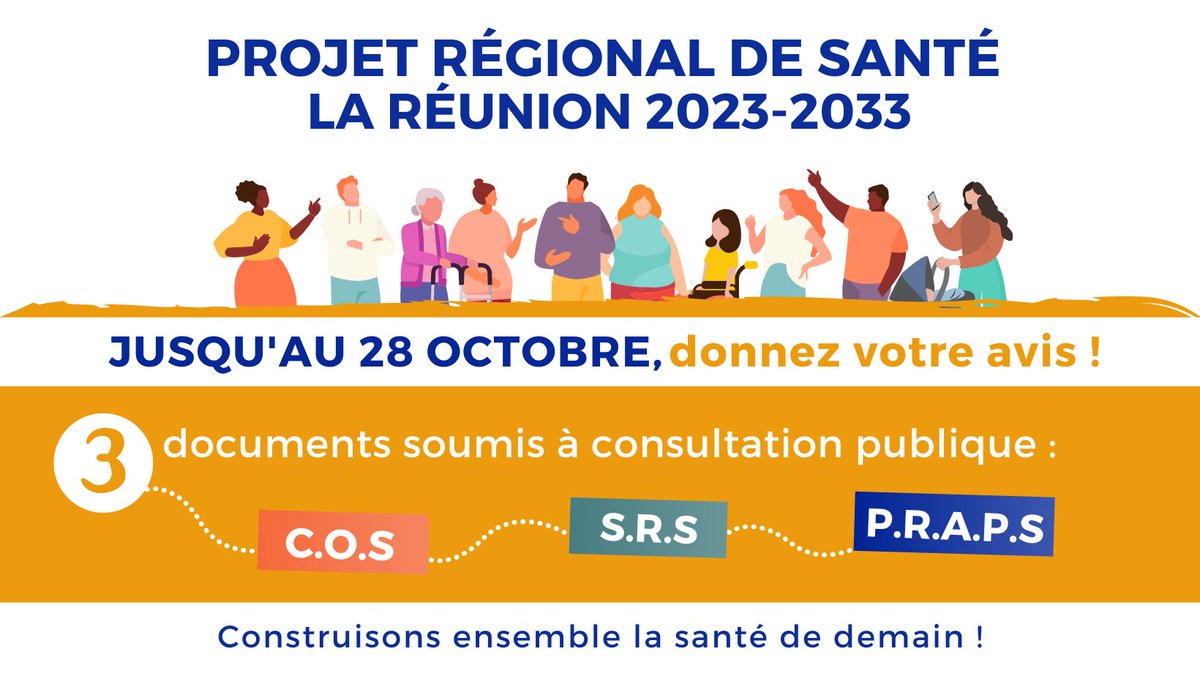 ARS_LaReunion's tweet photo. #ConsultationPublique💬| Le Projet Régional de Santé La Réunion 2023-2033 est soumis à la consultation publique
▶Participez à cette consultation du 28 juillet au 28 octobre 2023, en donnant votre avis sur les 3⃣ documents
➕d'infos sur les modalités👉https://t.co/e3k5wVIMl5 https://t.co/DEDglksfKf