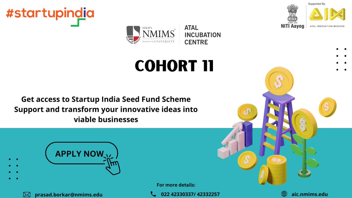 NmimsAic's tweet photo. Are you a startup founder and you are facing challenges to raise seed funding for your startup?, then Apply now for incubation program at AIC-NMIMS and get access to Seed Funding.

To know more apply now: https://t.co/rD5uZJtnng

#startups  #innovation #venturecapital #applynow https://t.co/bopJ4LNEd6