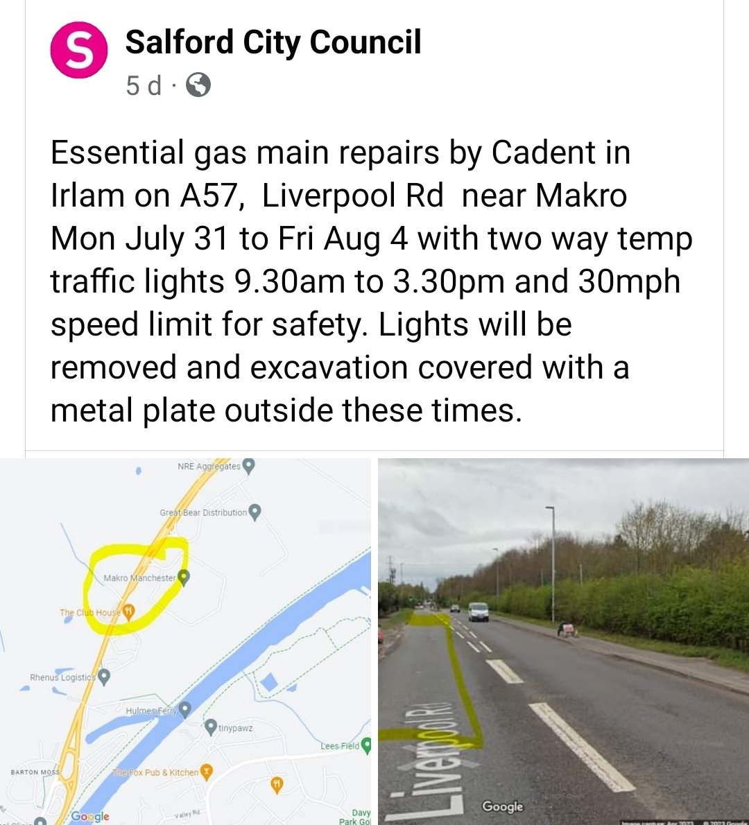 NinjaDropbear's tweet photo. There's only one road out of Irlam and it's gridlocked before 7am because @CadentGasLtd once again don't understand how to tell the time. @SalfordCouncil please fine these incompetent jokers heavily and THEN sack them. @gmpolice @MENnewsdesk https://t.co/GU7E0Malpk