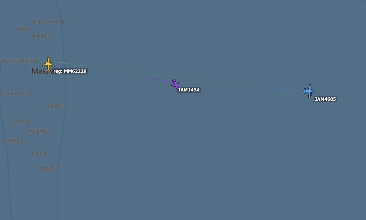 TheSnoopySnoop's tweet photo. Three Italians (so far) heading east out of the Maldives
#33FFEF KC-130J MM62181
#33FD99 G550AEW MM62303
#33FE92 KC-767A MM62229
@ItaMilRadar https://t.co/0L1OkgqfZe
