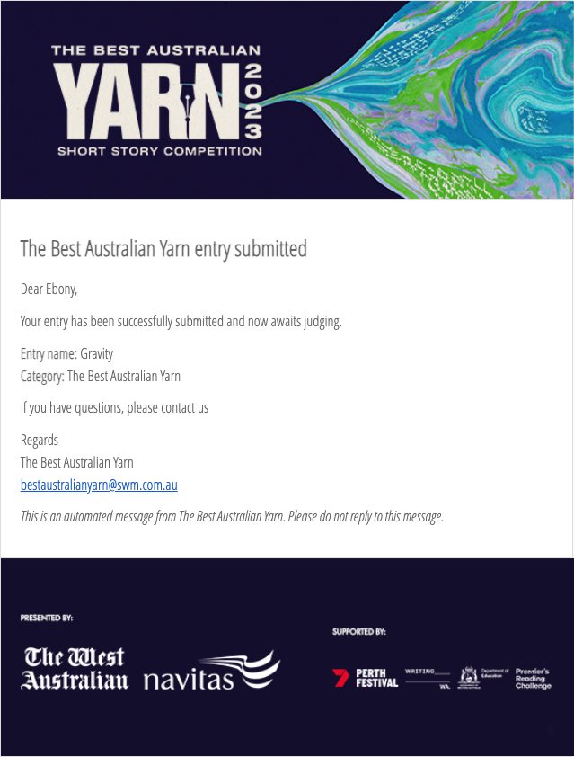 ebonyfrost's tweet photo. Submitted! On the deadline 🤪🤪
With about 5 hours to spare actually. This is a new record for me 😂
#amwriting #writingcommunity #shortstories https://t.co/nntuGjSqqh
