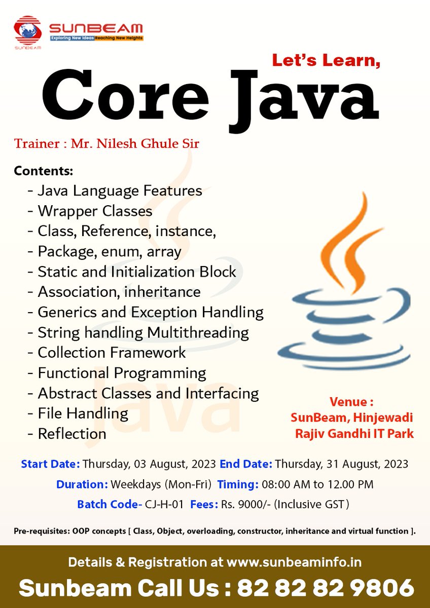 siitofficial's tweet image. Simply visit the below URL for course content & further information. sunbeaminfo.in/modular-course…
#corejava #corejavatraining #java #learnjava #SunBeam #Pune