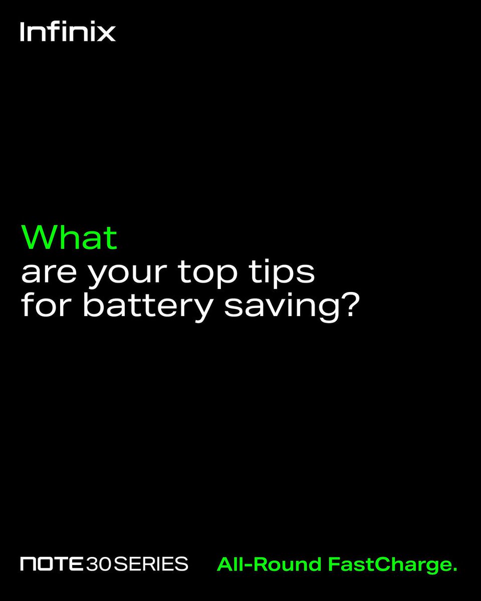 infinixuganda's tweet image. Share with us the tricks / tips you use to save your smartphone battery from draining fast.

Here are ours.
1- Lower the screen brightness
2- Enable Battery Saver Mode
3- Close Unused Apps
4- Turn Off Location Services when not in use
#NOTE30Series