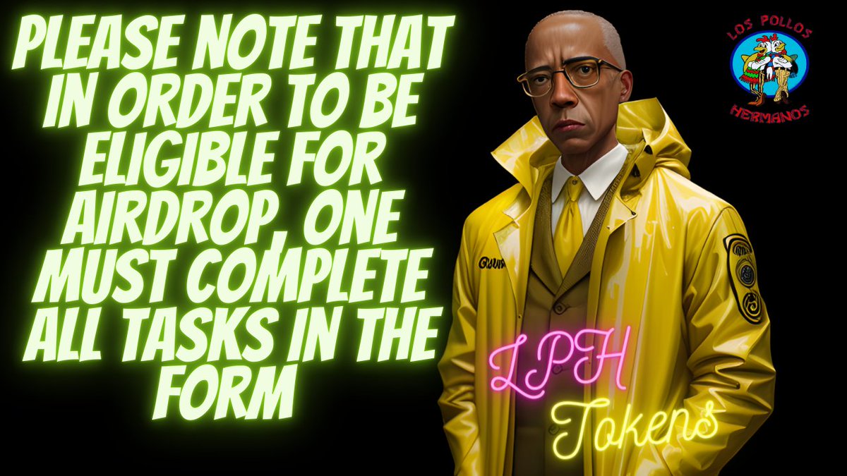 Hermanos1111's tweet photo. ‼️IMPORTANT NOTICE‼️
Please note that in order to be eligible for #Airdrop, once must complete all tasks in the form. 
#lphtokens #AirdropCrypto #memecoin #coinlaunch #hurry #100xgem #bb #BreakingBad #Crypto #trending2023 https://t.co/7SxsxJ6tpZ