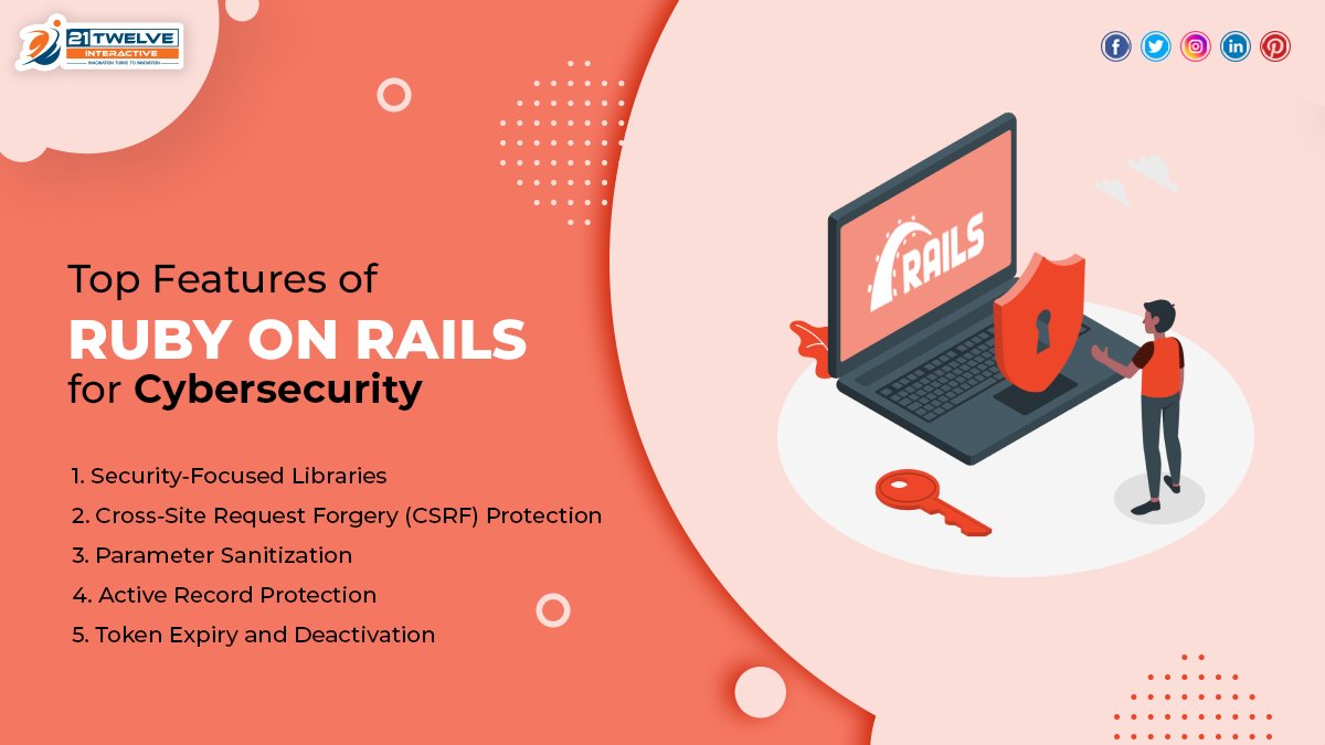 21twelveI's tweet image. Are you concerned about safeguarding your digital assets from cyber threats? 🛡️ Ruby on Rails has got you covered! 🚀 
Read here 👉 shorturl.at/cJLY0
#RubyOnRails #Cybersecurity #ApplicationFramework #WebDevelopment #DataProtection #WebAppSecurity #21twelveinteractive