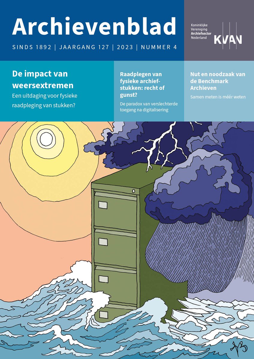 Thema van het nieuwe #archievenblad is #fysiekarchief met oa: 
*Impact van weersextremen op de studiezaal
*Duurzamer klimaat in het archiefdepot <a href="/zeeuwsarchief/">Zeeuws Archief</a>
*Effectief omgaan met schimmels in papiercollecties
*Nut en noodzaak benchmark archieven
*Vernieuwde missie Metamorfoze