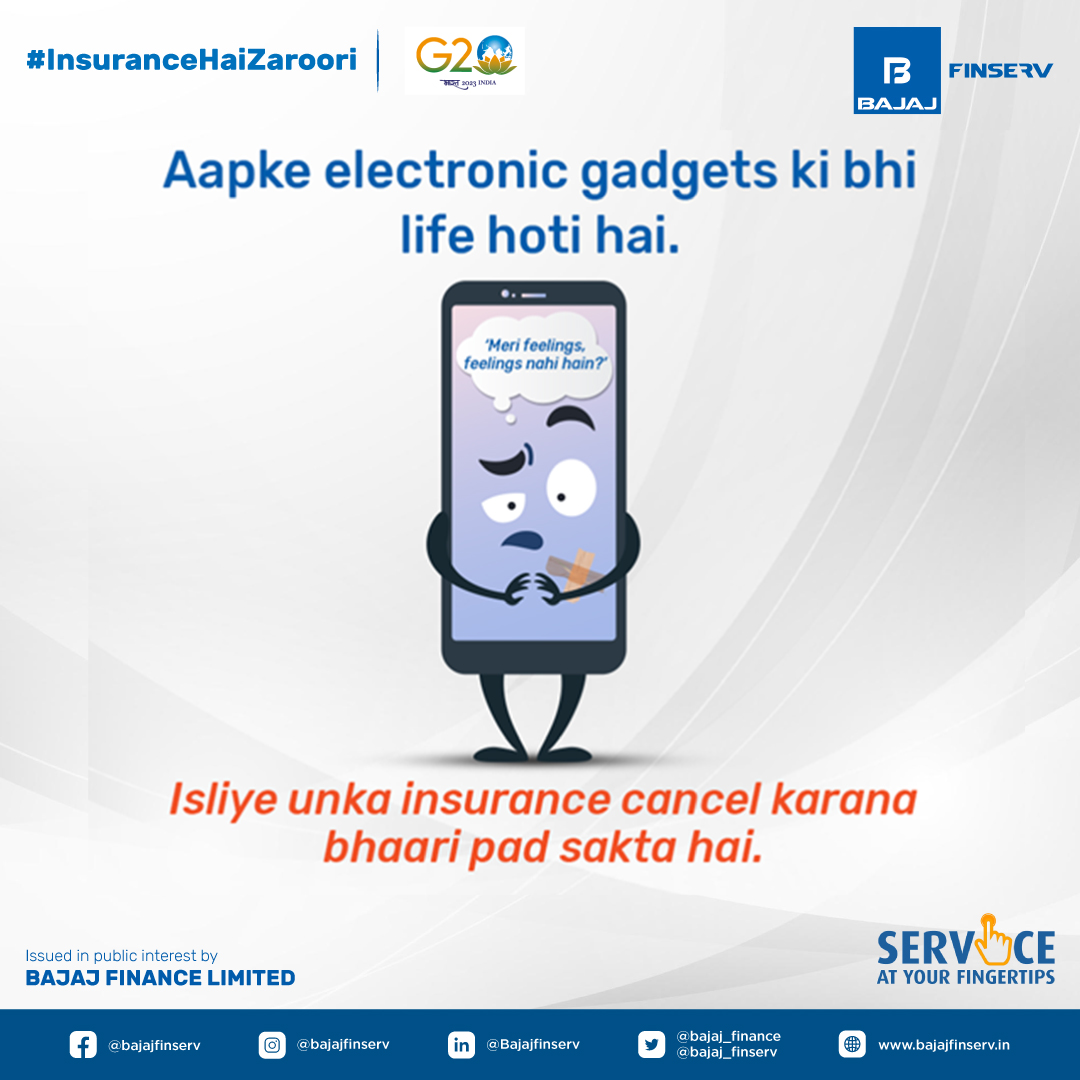 Bajaj_Finance's tweet photo. Don’t cancel your insurance on electronic gadgets because financial losses come unannounced. https://t.co/Cbbv3SWLau
