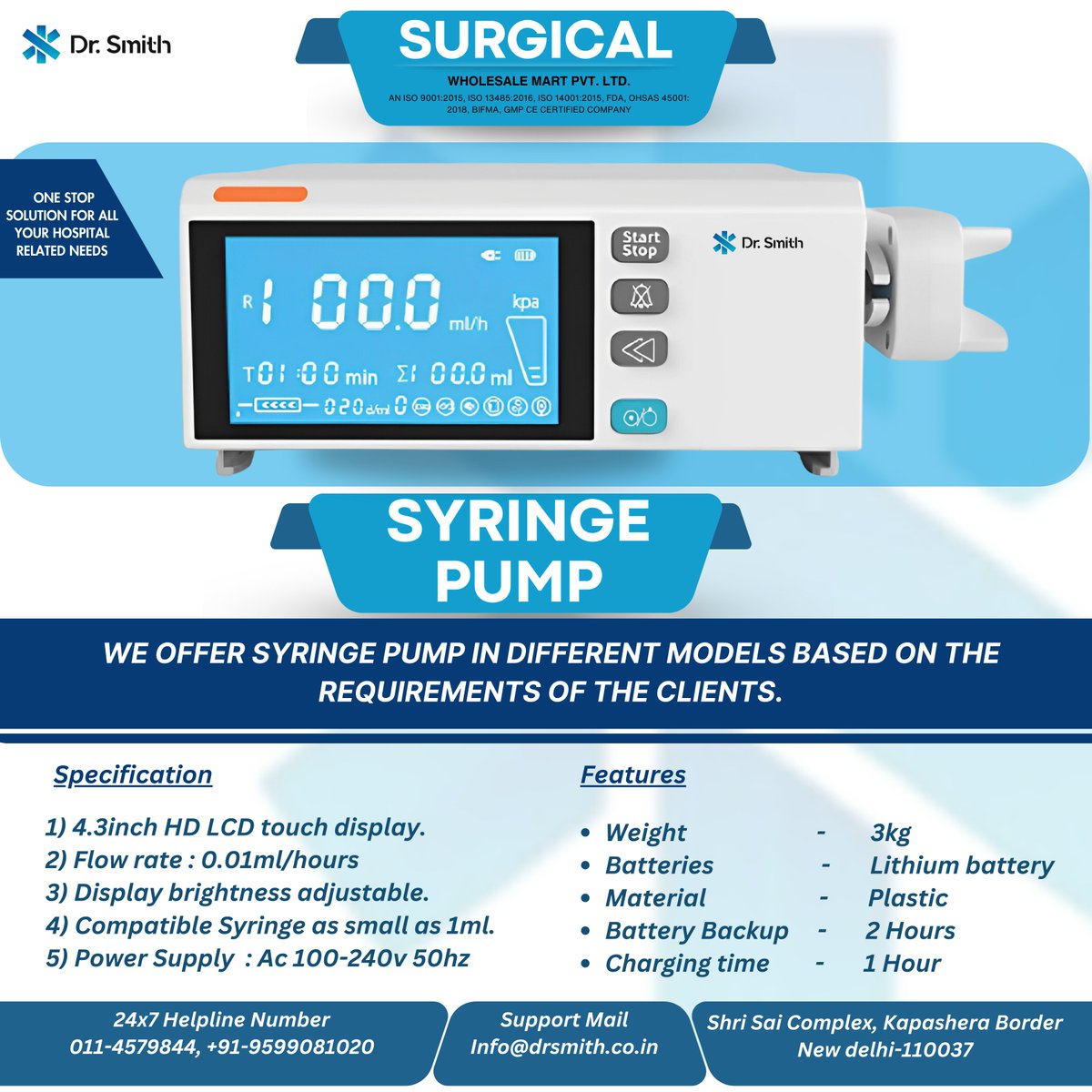 drsmithsurgical's tweet photo. A syringe pump is a mechanical or electronic device used in medical and scientific applications to deliver precise and controlled amounts of liquid or medication through a syringe. #syringepump
 #hospitalizacion  l #hospital  #drsmith #surgicalwholesalemart https://t.co/v5VhhtQSfF