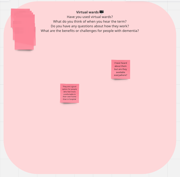 DementiaCan's tweet photo. #DCAN is a collaborative network working with you towards better #dementia care. We have an open Miro board where you can leave ideas on a number of topics

🟢 Emergency hospitalisation
🟣 Virtual wards
🟡 Dementia and social care
🔵 Space for other ideas

https://t.co/Z8MfQuzfDp https://t.co/nkhO7zviQY