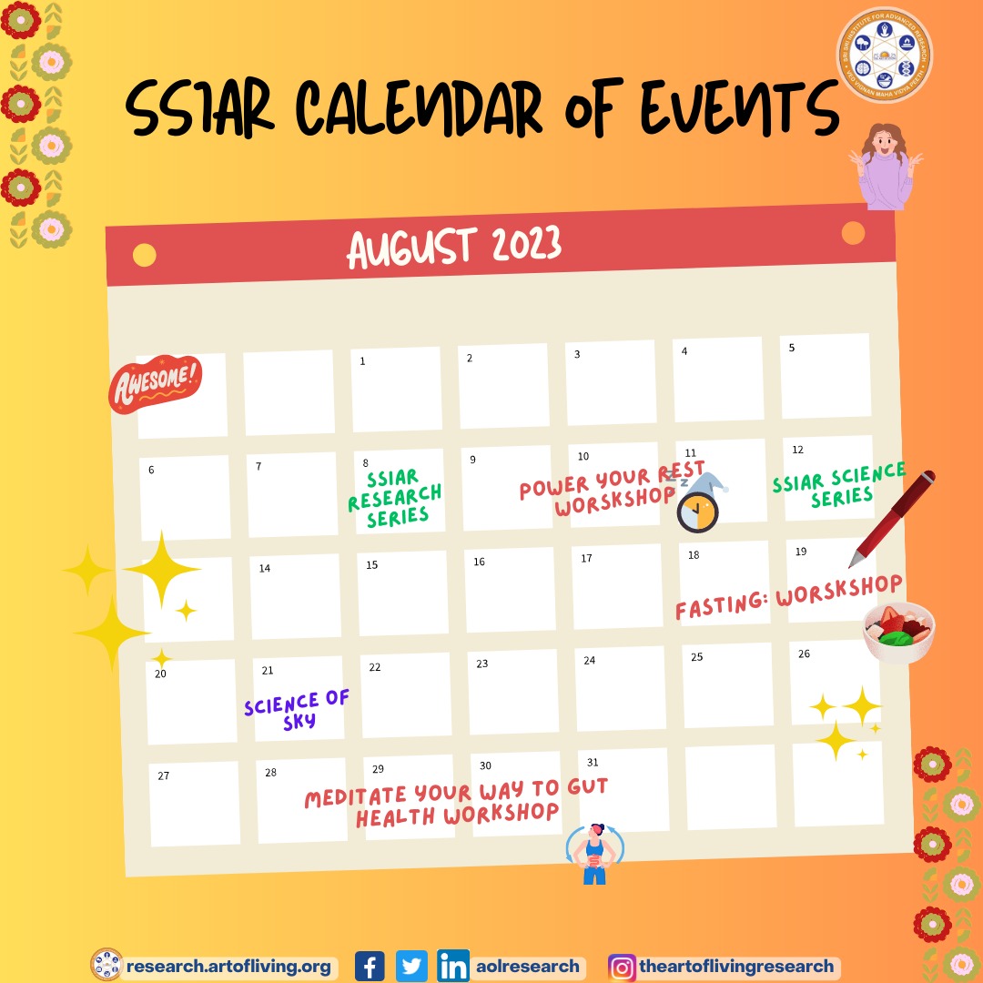 aolresearch's tweet photo. Upcoming events of SSIAR in August 2023
DM us to know more ..
To register, please visit https://t.co/Aig7Nc6Mez
#workshop #online #SSIAR #research #artofliving #aol #2023 #guthealth #meditation #mentalhealth #pyr #srisri #ssky #researchseries https://t.co/OeTPOkjzmV