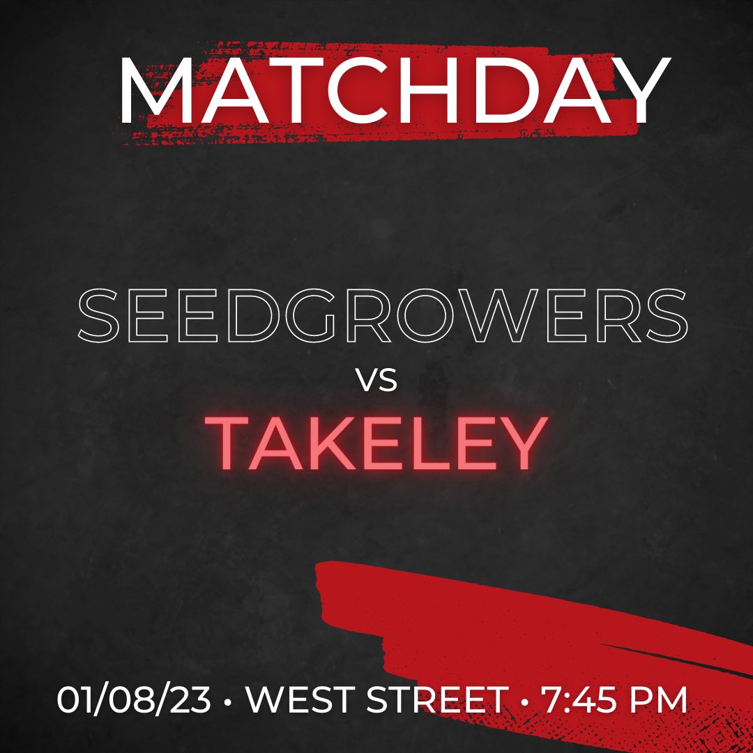 MATCHDAY

🆚 <a href="/takeley_fc/">Takeley_FC</a> 
🏟️ West Street, Coggeshall
🕒 7:45pm kick-off

The #SeedGrowers will look to get back to form tonight as we face the blues at West Street 🔴⚫️

Will we see you in CO6 this evening?

#COGTAK