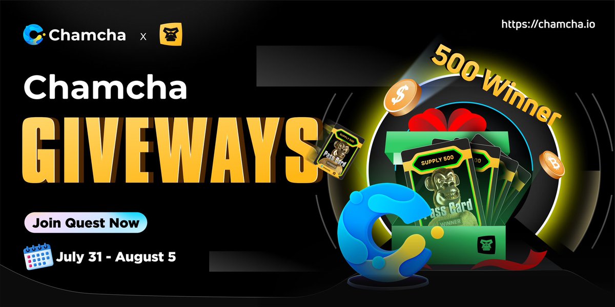 🎉 The PASS card event with <a href="/ApeBlock/">Block Ape Scissors (Now Arcas)</a> is here, and this time, there will be two token airdrops!

🎁 We are giving away 500x "Chamcha Pass Card."

Hold the PASS card to receive airdrops of both CHAX and BANANA tokens.

☑️Task Link: app.questn.com/quest/80057434…

#Airdrop #Bitcoin #BRC20